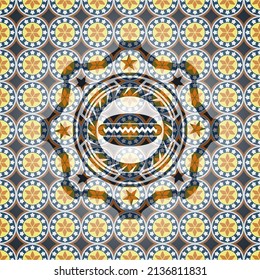 hot dog icon inside arabesque badge background. arabic decoration. 