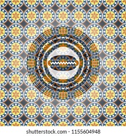 hot dog icon inside arabic badge background. Arabesque decoration.