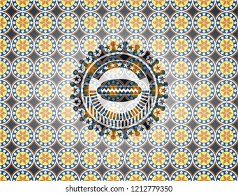hot dog icon inside arabic emblem. Arabesque decoration.