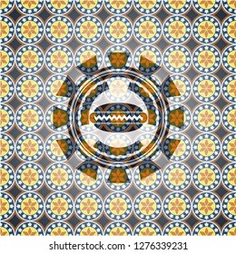 hot dog icon inside arabic emblem. Arabesque decoration.