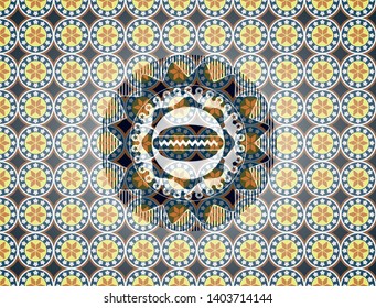 hot dog icon inside arabic emblem. Arabesque decoration.