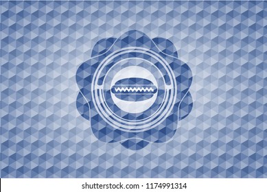 hot dog icon inside blue hexagon emblem.