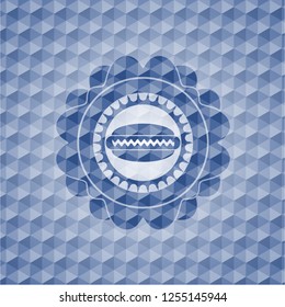 hot dog icon inside blue badge with geometric background.