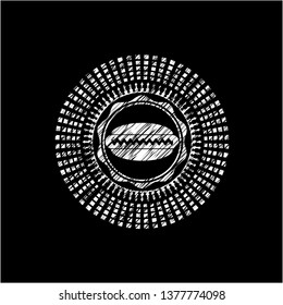 hot dog icon inside chalkboard emblem on black board