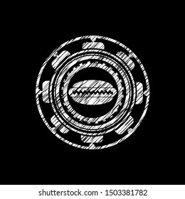 hot dog icon inside chalkboard emblem