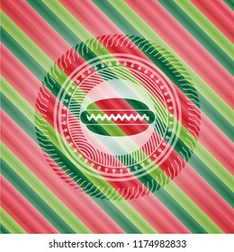 hot dog icon inside christmas colors style badge.