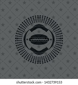 hot dog icon inside dark emblem. Retro