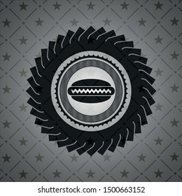 hot dog icon inside dark emblem. Retro