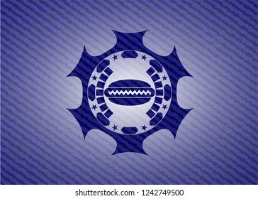 hot dog icon inside emblem with jean high quality background