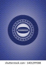 hot dog icon inside emblem with jean texture
