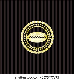hot dog icon inside gold emblem or badge