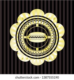 hot dog icon inside golden emblem or badge