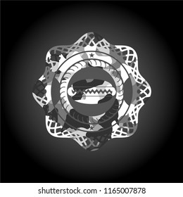 hot dog icon inside grey camouflaged emblem