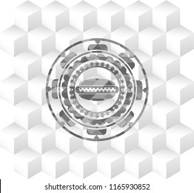 hot dog icon inside grey emblem with cube white background