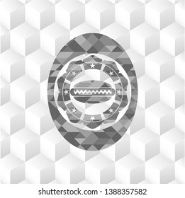 hot dog icon inside grey emblem. Retro with geometric cube white background