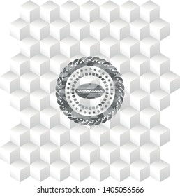 hot dog icon inside grey badge with geometric cube white background