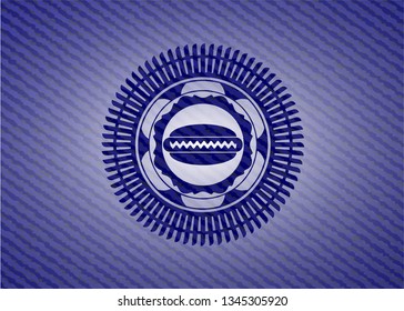 hot dog icon inside jean or denim emblem or badge background