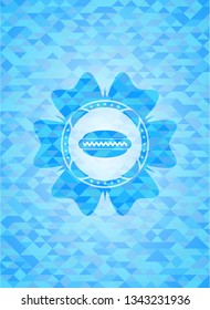 hot dog icon inside light blue mosaic emblem