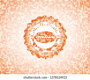 hot dog icon inside orange tile background illustration. Square geometric mosaic seamless pattern with emblem inside.