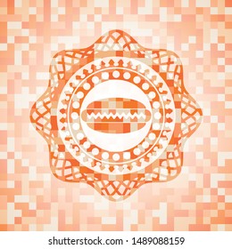 hot dog icon inside orange mosaic emblem with background