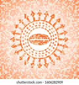 hot dog icon inside orange mosaic emblem with background