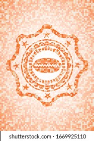 hot dog icon inside orange mosaic emblem