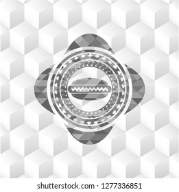 hot dog icon inside realistic grey emblem with geometric cube white background