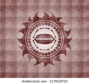 hot dog icon inside red badge with geometric pattern. Seamless.