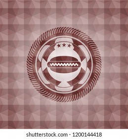 hot dog icon inside red emblem or badge with abstract geometric pattern background. Seamless.