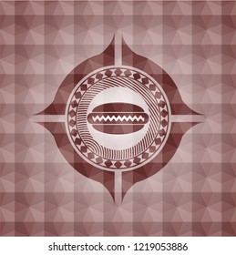 hot dog icon inside red emblem or badge with abstract geometric pattern background. Seamless.