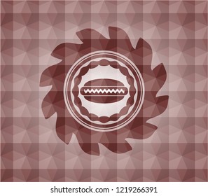 hot dog icon inside red badge with geometric pattern. Seamless.