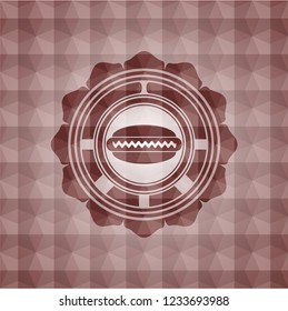 hot dog icon inside red seamless geometric emblem.