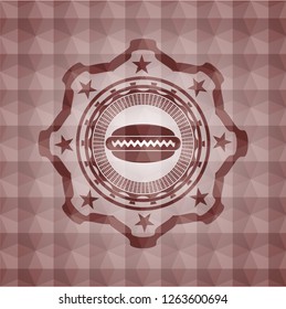 hot dog icon inside red badge with geometric pattern. Seamless.