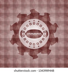 hot dog icon inside red geometric badge. Seamless.