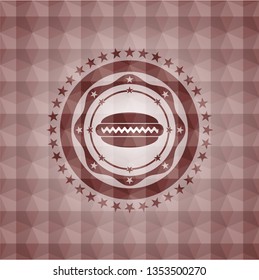 hot dog icon inside red badge with geometric background. Seamless.