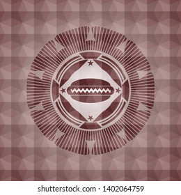 hot dog icon inside red seamless geometric emblem.