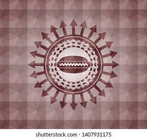 hot dog icon inside red emblem with geometric background. Seamless.
