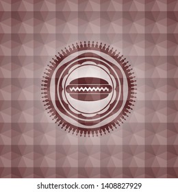 hot dog icon inside red seamless badge with geometric pattern background.