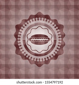 hot dog icon inside red seamless badge with geometric pattern.