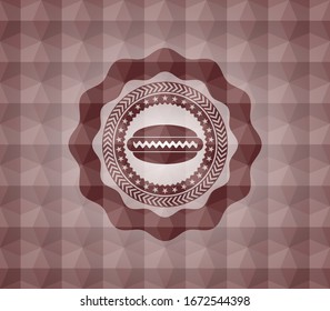 hot dog icon inside red emblem or badge with geometric pattern background. Seamless.
