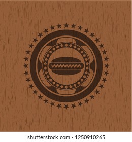 hot dog icon inside retro style wooden emblem