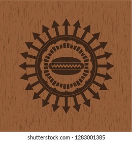 hot dog icon inside retro wood emblem