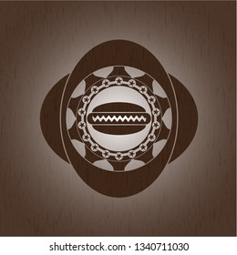 hot dog icon inside retro style wooden emblem