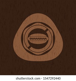 hot dog icon inside retro style wooden emblem