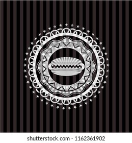 hot dog icon inside silver badge or emblem