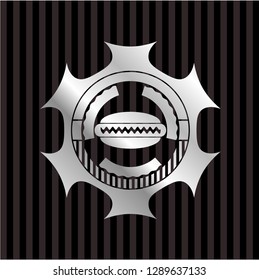 hot dog icon inside silver emblem or badge