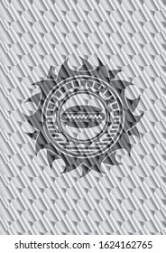 hot dog icon inside silver color badge or emblem. Scales pattern. Vector Illustration. Detailed.