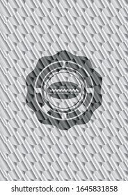 hot dog icon inside silver shiny emblem. Scales pattern. Vector Illustration. Detailed.