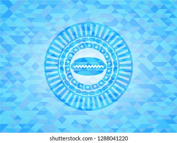 hot dog icon inside sky blue mosaic emblem