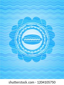 hot dog icon inside water wave representation emblem background.